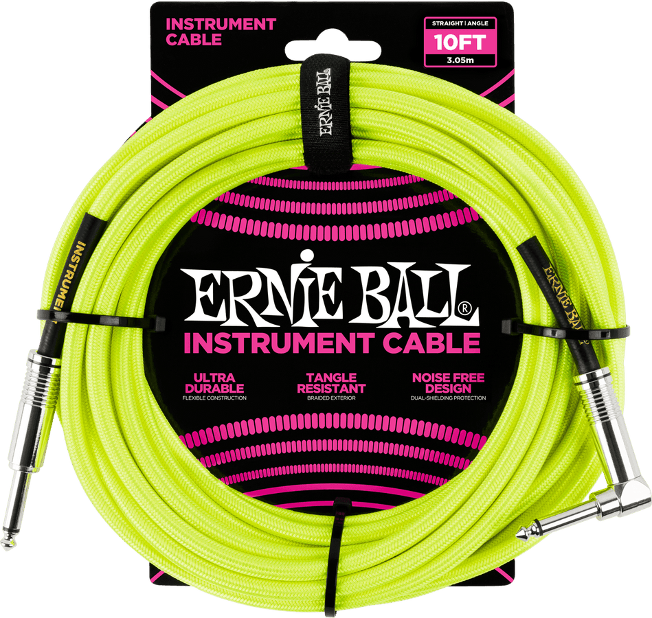 Instrumentenkabel Geflochtener Mantel Jack/jack Gewinkelt 3M Fluoreszierendes Gelb