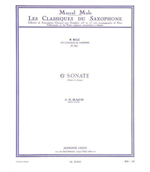 BACH J.S. - 6e SONATE (FLUTE) - SAXOPHONE & PIANO