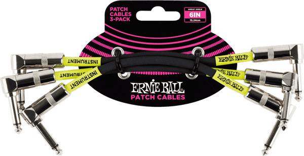 Ernie Ball Instrumenten-Patchkabel Packung mit 3 - Abgewinkelt - 15CM Schwarz