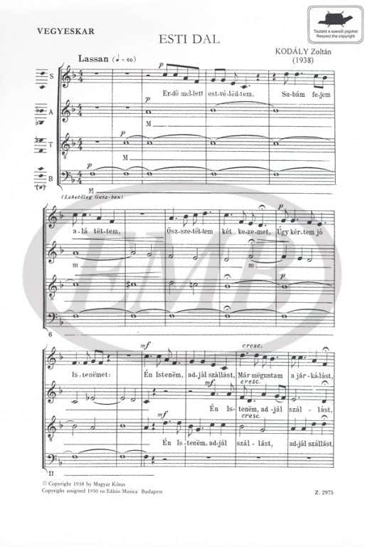 KODALY Z. - ESTI DAL - 4 VOIX MIXTES