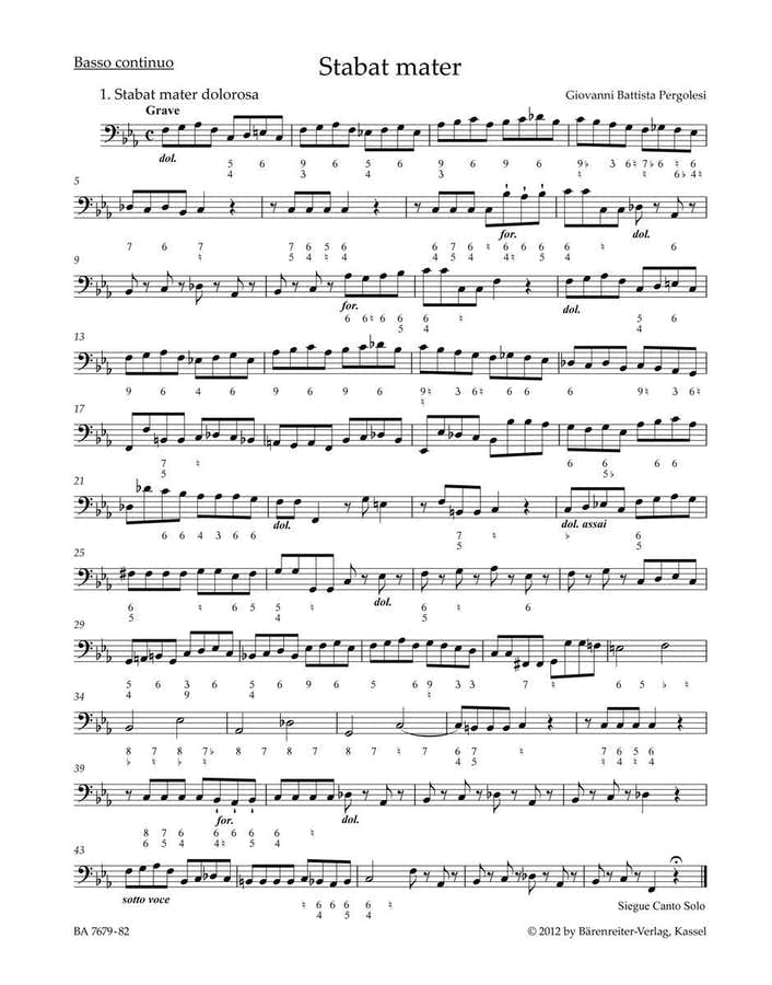 PERGOLESE G. B. - STABAT MATER - BASSE CONTINUE
