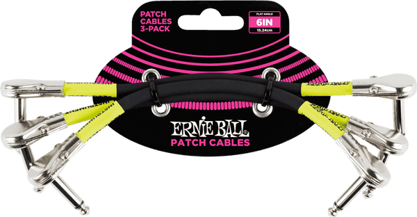Ernie Ball Instrumentenkabel-Patch-Pack 3er - Abgewinkelt Schlank - 15CM Schwarz