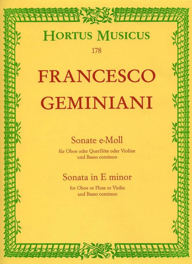GEMINIANI - SONATE E-MOLL - OBOE ODER QUERFLÖTE ODER VIOLINE BASSO CONTINUO