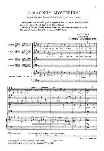 Chester Music VICTORIA - VICTORIA - O MAGNUM MYSTERIUM. CHOEURS CHESTER