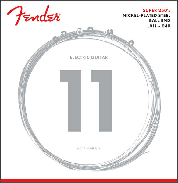 Fender SUPER 250 GUITAR STRINGS NICKEL PLATED STEEL BALL END 250M GAUGES .011-.049 (6)