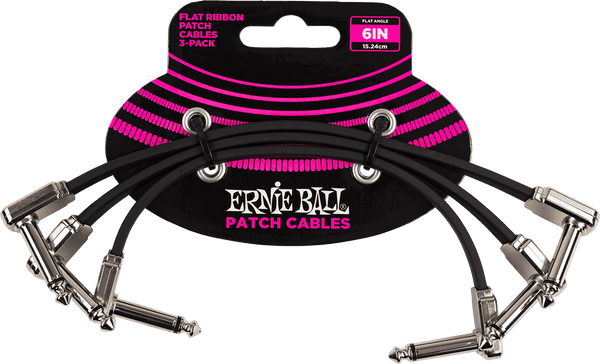 Ernie Ball Instrumentkabel Patch Pack von 3 - Abgewinkelt Dünn & Flach - 15 CM