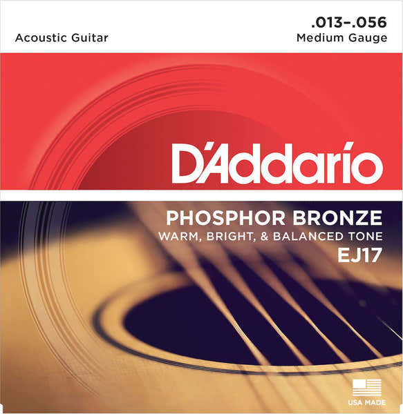D'ADDARIO EJ17 PHOSPHOR BRONZE ACOUSTIC GUITAR STRINGS MEDIUM 13-56