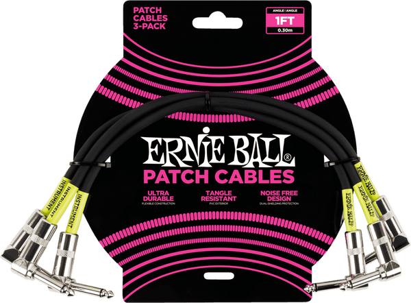 Ernie Ball Instrumenten-Patchkabel 3er-Pack - Abgewinkelt - 30CM Schwarz