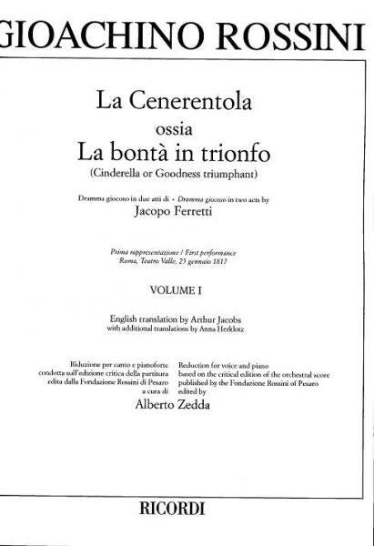 ROSSINI G. - LA CENERENTOLA OSSIA LA BONTA IN TRIONFO - CHANT ET PIANO