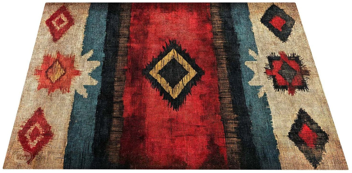 EART185-RED - Native American Bühnen- / Drumteppich 1.85 x 1.60m Rutschfest - Rot