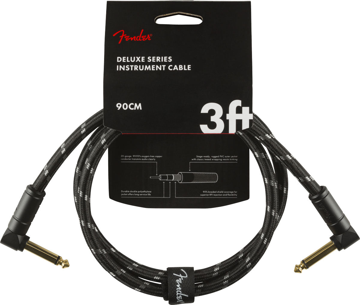 Fender DELUXE INSTRUMENT CABLE ANGLE/ANGLE 3' BLACK TWEED