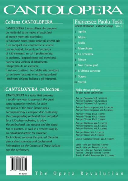 TOSTI F. P. - CANTOLOPERA: CELEBRI ROMANZE + CD VOL.1 - CHANT ET PIANO