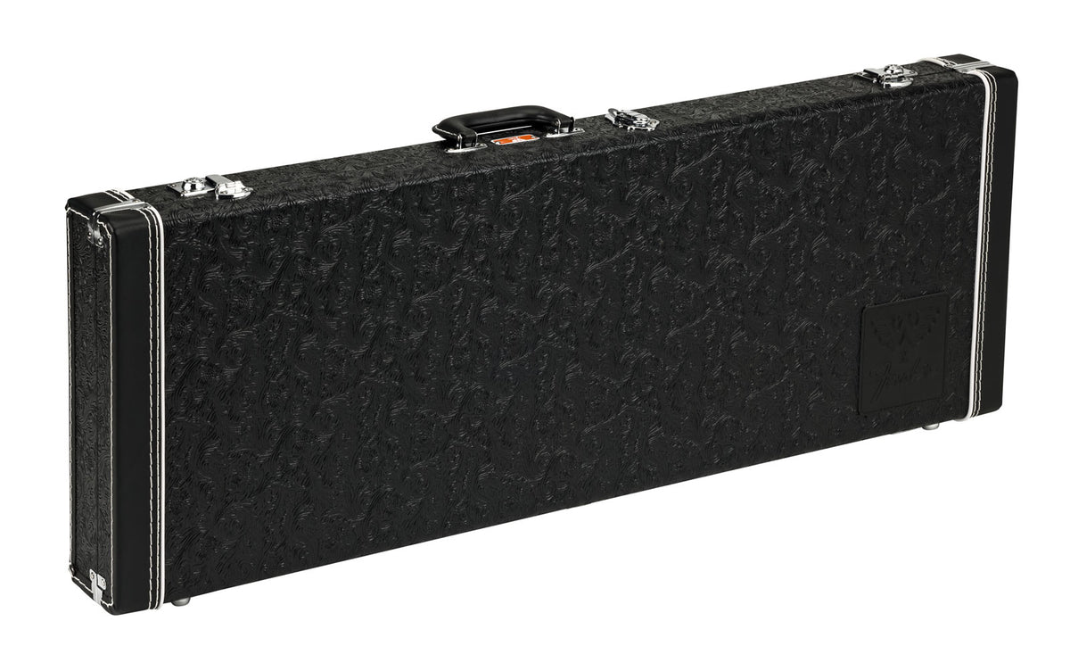 Waylon Jennings Strat-Tele Etui aus schwarzem geprägtem Leder