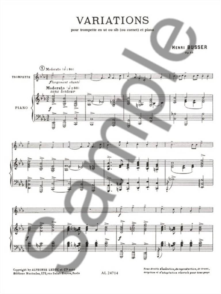 Busser Henri - Variations Op.53 - Trompette & Piano