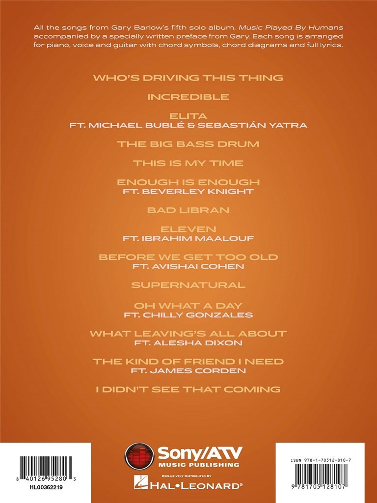 Gary Barlow - Music Played By Humans - PVG