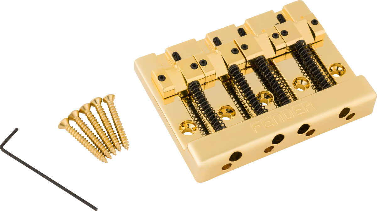 Fender HiMass 4-Saiten-Bassbrücken-Baugruppe mit Messingreitern Gold