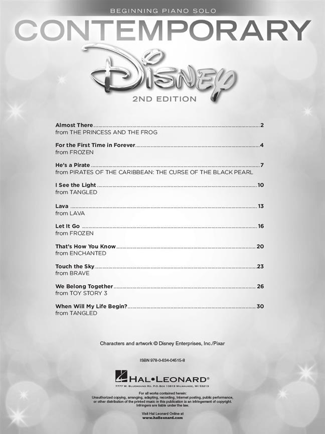 CONTEMPORARY DISNEY SOLOS - PIANO SOLO