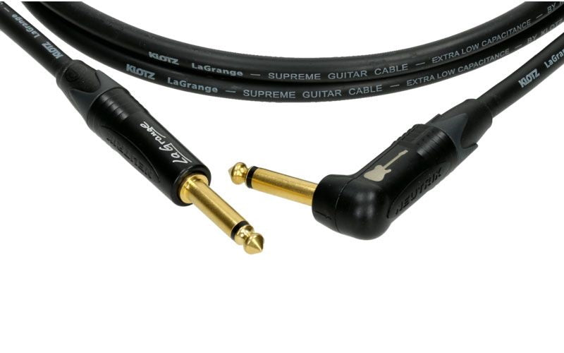 LA-grange Instrumentenkabel Schwarz 4,M Mono-Klinke - Abgewinkelte Mono-Klinke Goldkontakt