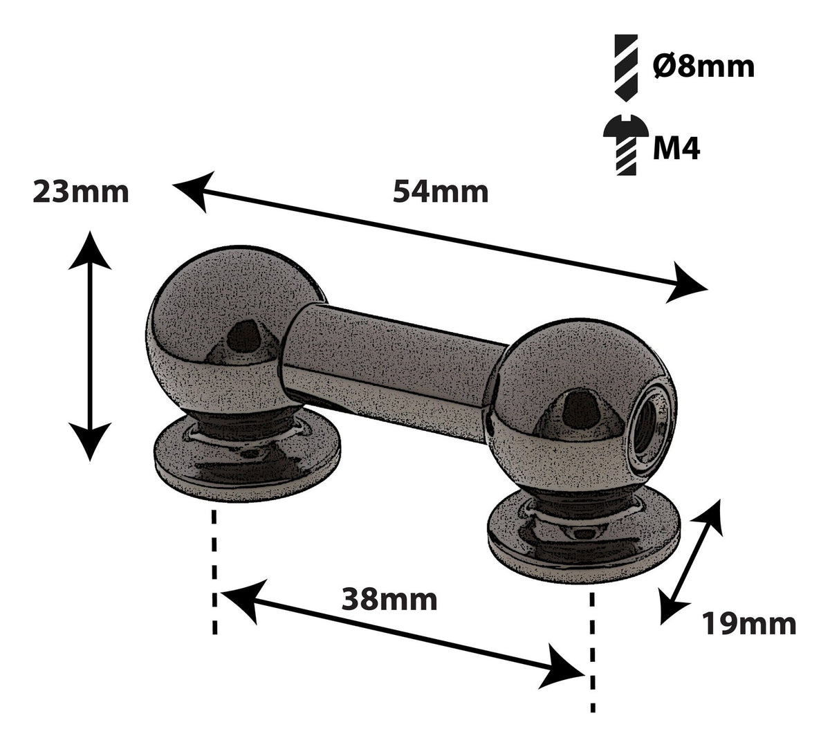 TL13D38-BK TUBE LUG BLACK 38MM DOUBLE ENDED X1