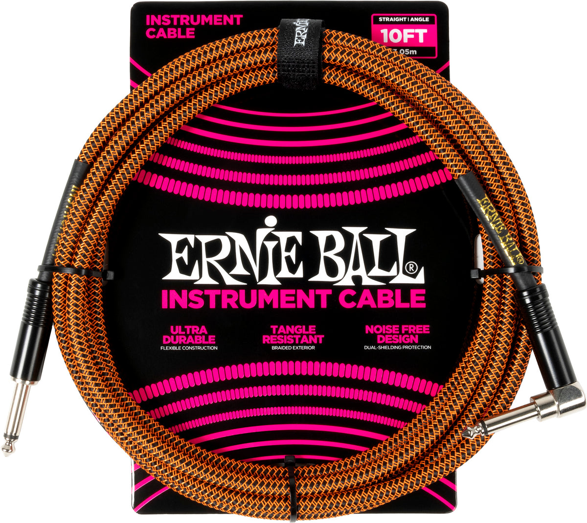 Ernie Ball Geflochtene Abgewinkelte Hülle 3m Orange und Schwarz