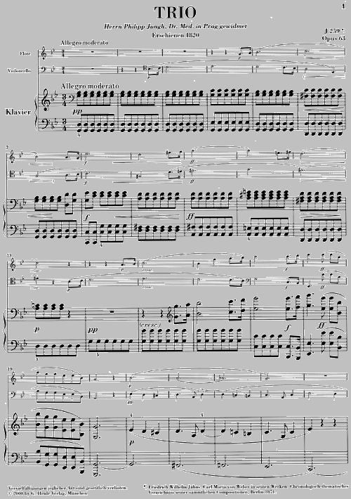 WEBER C.M.V. - TRIO G MINOR OP. 63 FOR PIANO FLUTE AND VIOLONCELLO