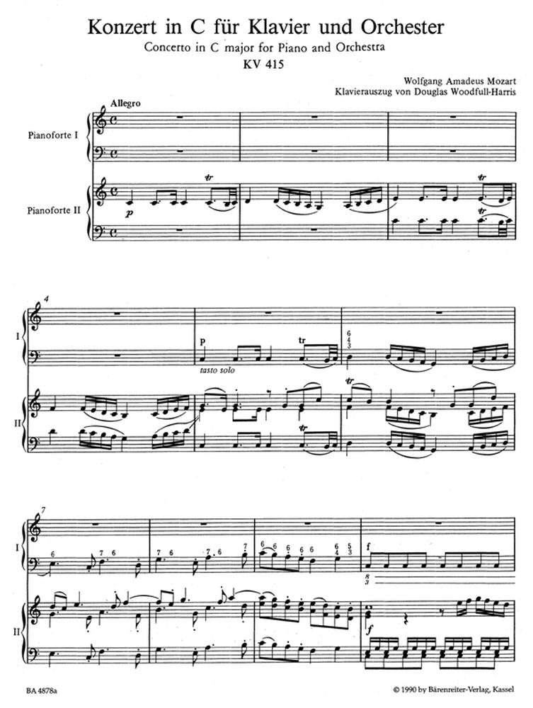 MOZART W.A. - KONZERT IN C-DUR FÜR KLAVIER UND ORCHESTER N°13 KV 415 - KLAVIERAUSZUG
