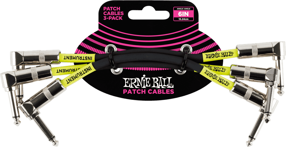 Ernie Ball Instrumenten-Patchkabel Packung mit 3 - Abgewinkelt - 15CM Schwarz