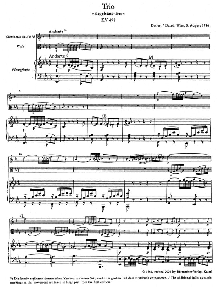 MOZART W.A. - TRIO IN ES KEGELSTATT-TRIO KV 498 - KLAVIER KLARINETTE VIOLA