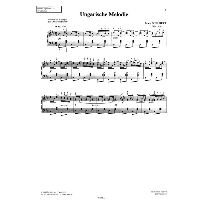 SCHUBERT FRANZ - UNGARISCHE MELODIE - PIANO