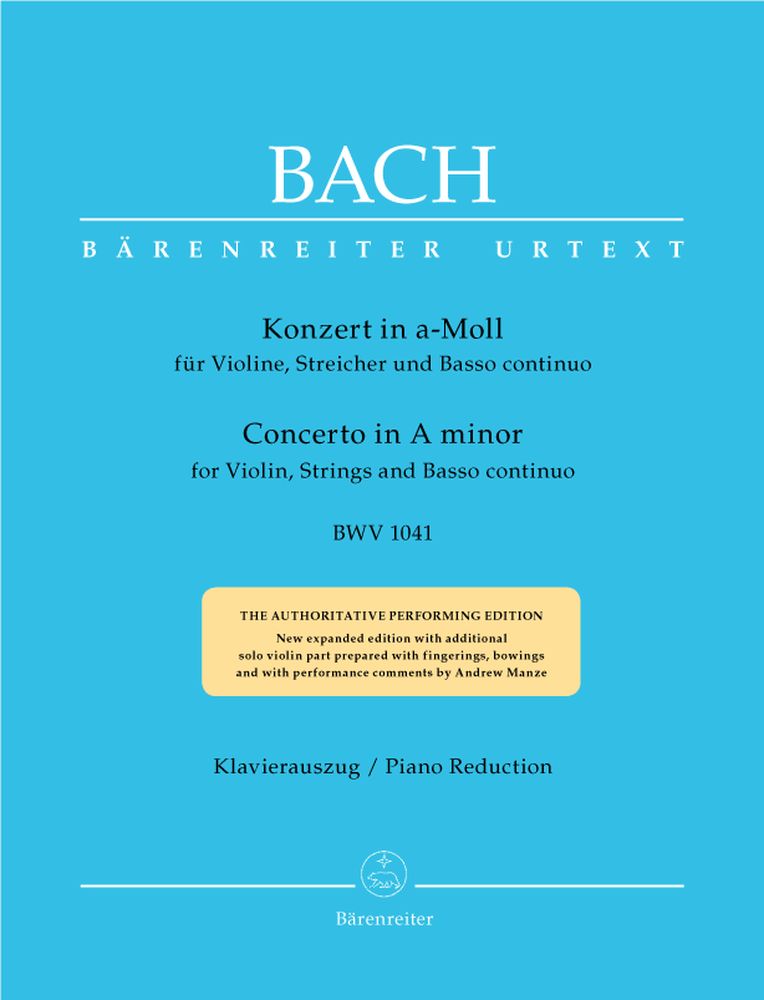 BACH J.S. - KONZERT IN A-MOLL BWV 1041 FUR VIOLINE STREICHER UND BASSO CONTINUO - VIOLINE KLAVIER