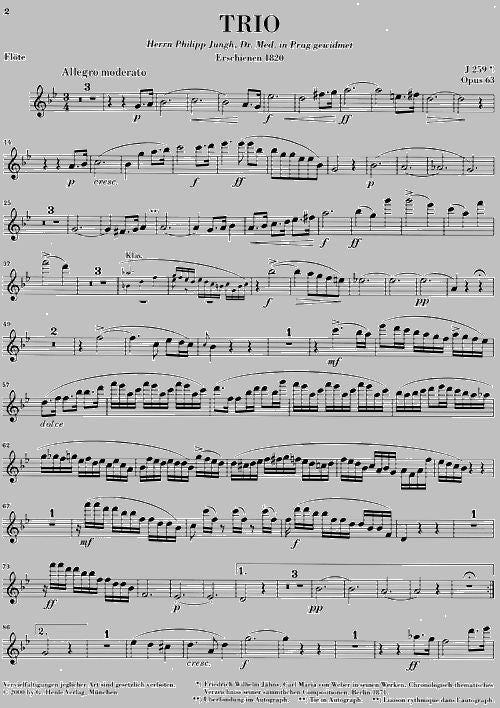 WEBER C.M.V. - TRIO G MINOR OP. 63 FOR PIANO FLUTE AND VIOLONCELLO