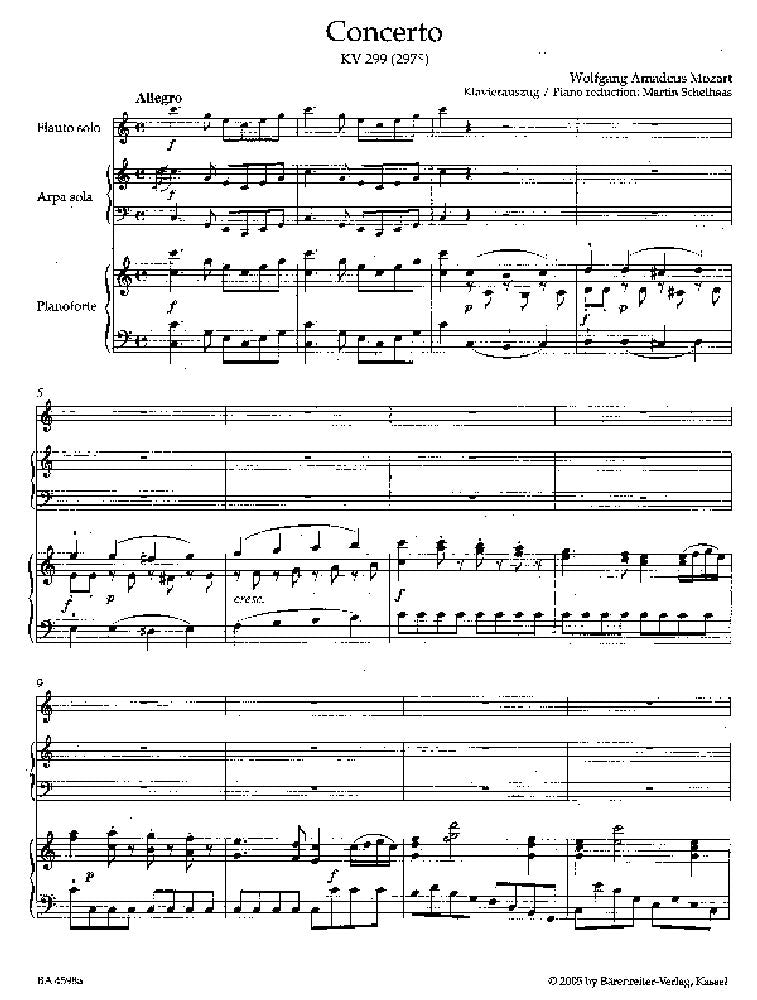 MOZART W.A. - KONZERT IN C FUR FLUTE HARFE ORCHESTER KV 299 - KLAVIERAUSZUG