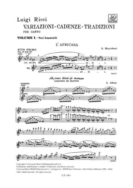 RICCI L. - VARIAZIONI - CADENZE TRADIZIONI PER CANTO