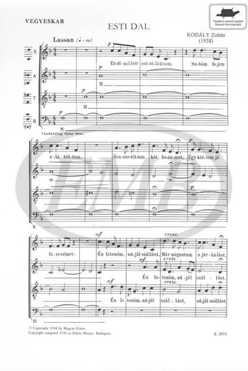 Kodaly Z. - Esti Dal - 4 gemischte Stimmen
