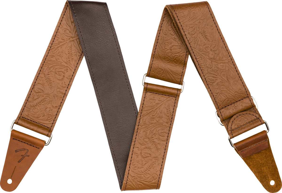 TOOLED LEATHER GUITAR STRAP 2" BROWN