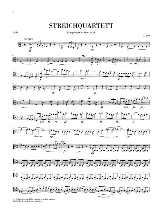 SCHUBERT F. - STRING QUARTET "THE DEATH AND THE MAIDEN" D MINOR D 810