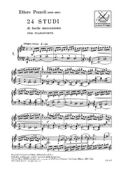 Pozzoli E. - 24 Studi Di Facile Meccanismo Come Preparazione Agli - Piano