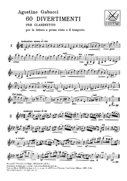 GABUCCI A. - 60 DIVERTIMENTI PER LETTURA A PRIMA VISTA E TRASPORTO - CLARINETTE