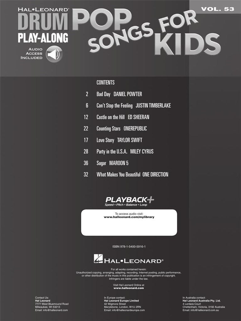 Drum Play Along Vol.53 Popsongs für Kinder