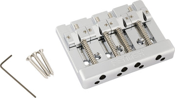 Fender HiMass 4-Saiten-Bassbrücken-Baugruppe mit Saitendurchführung und Messingreitern Chrom