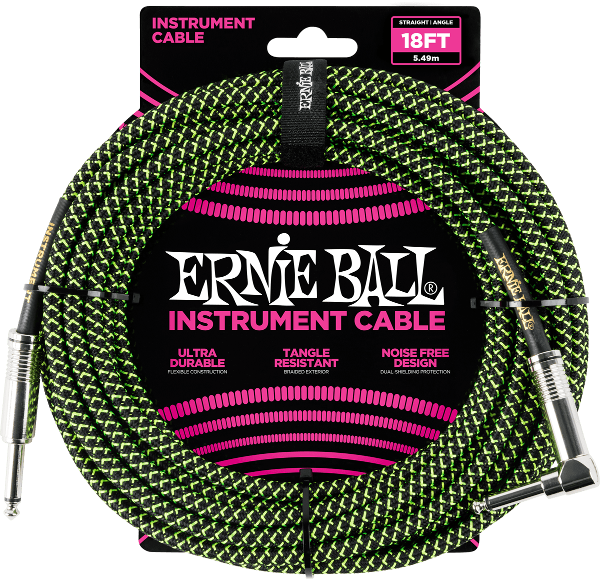 Instrumentenkabel Mit Gewebemantel Jack/jack Abgewinkelt 5,5M Schwarz/Grün