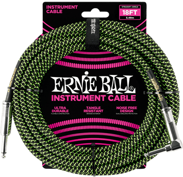 Instrumentenkabel Mit Gewebemantel Jack/jack Abgewinkelt 5,5M Schwarz/Grün