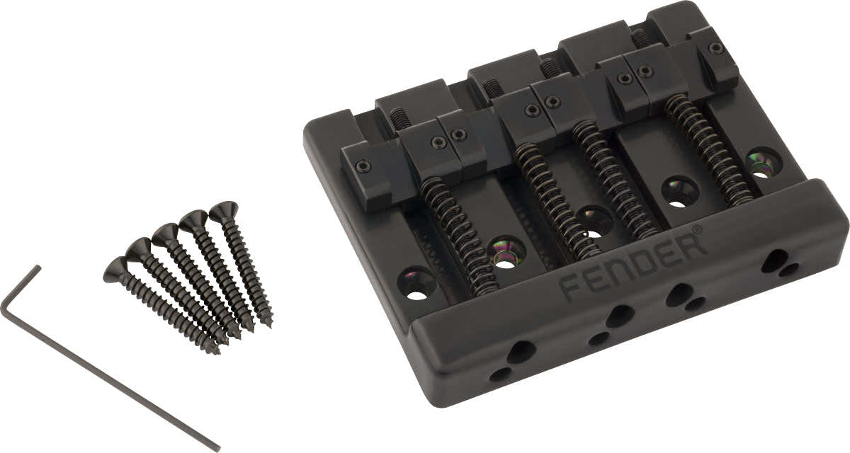 Fender HiMass 4-Saiten-Bassbrücken-Baugruppe mit Messingreitern Schwarz