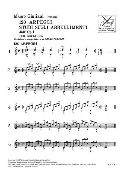 Giuliani M. - 120 Arpeggi Studi Sugli Abbellimenti Dall'op.1 - Guitare