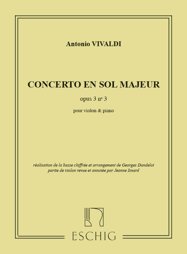 Vivaldi A. - Concerto En Sol Majeur Op.3 N°3 - Violon et Piano