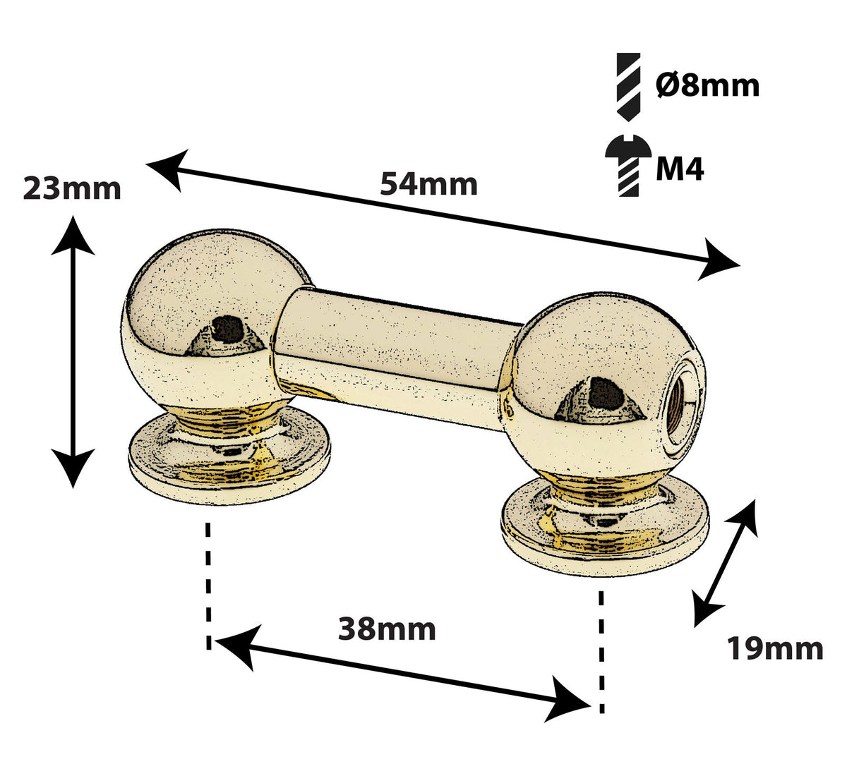 TL13D38-BR Rohrböckchen 38mm Messing Doppelseitig X1