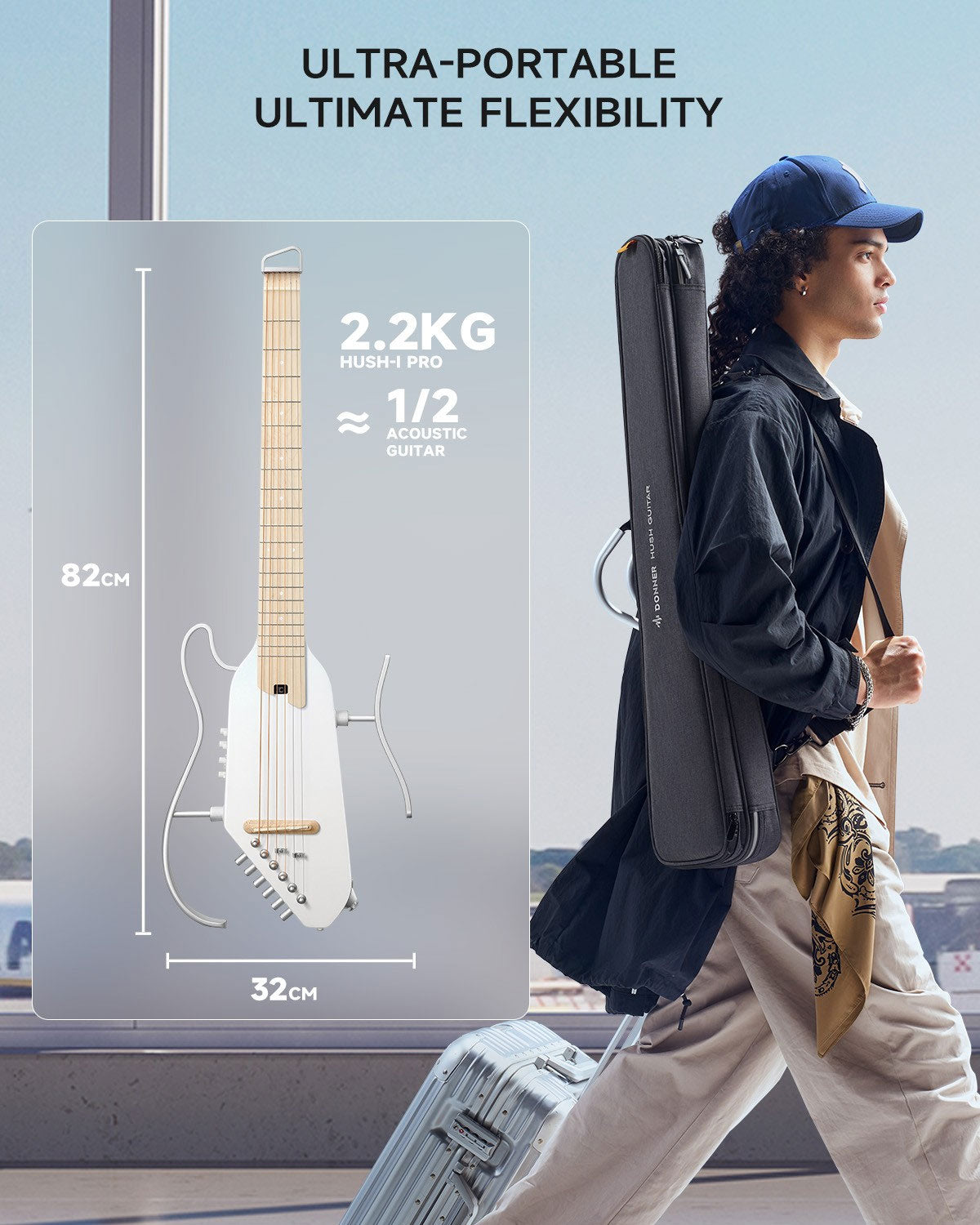HUSH-I Pro Travel Guitar Weiß