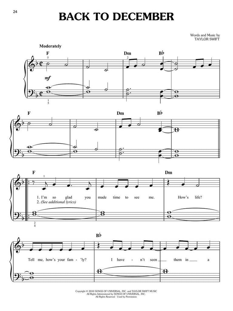 Taylor Swift - Einfache Klavieranthologie 2ND Ausgabe