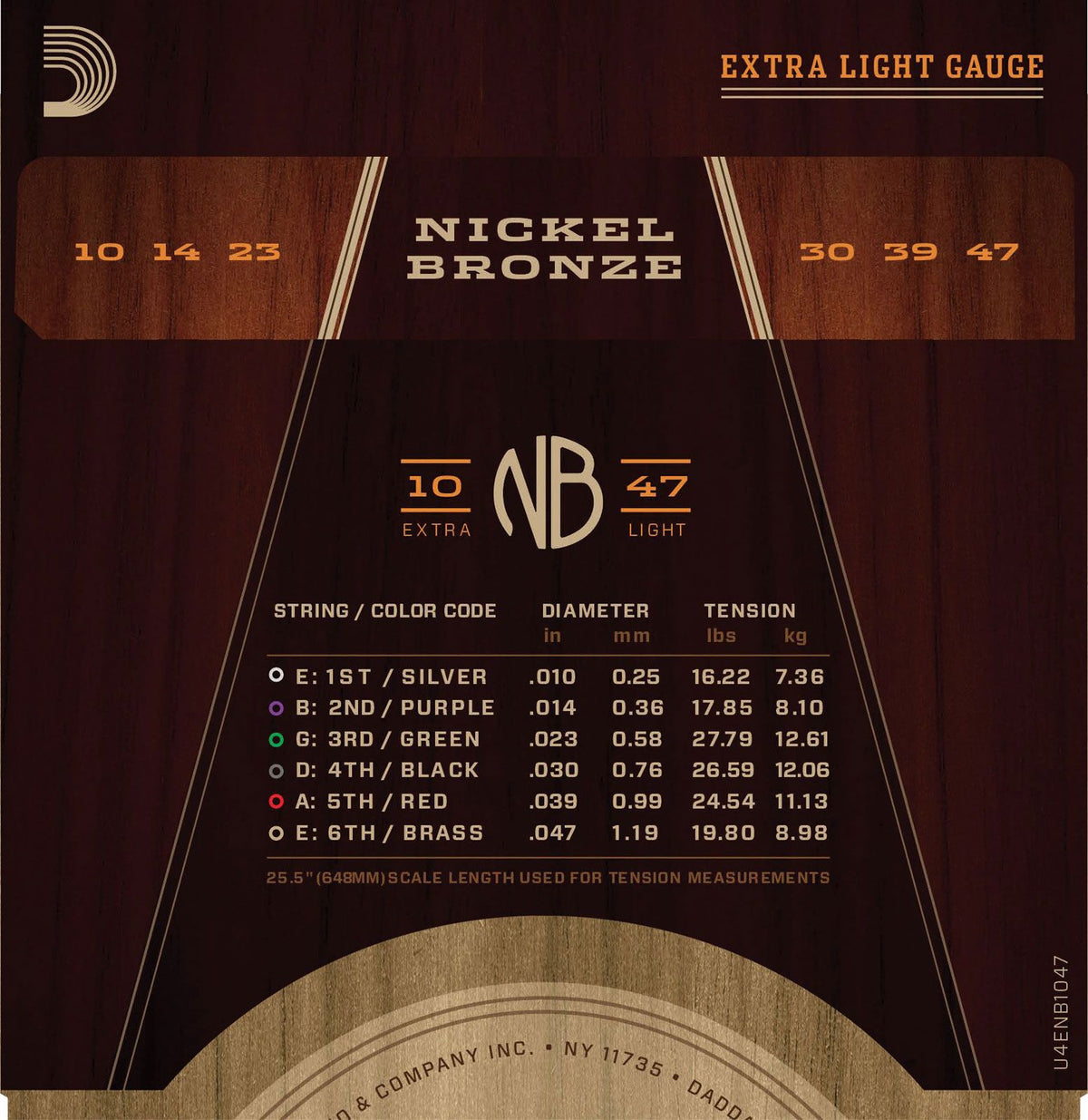 ACOUSTIC GUITAR STRINGS NB1047 NICKEL BRONZE EXTRA LIGHT 10-47