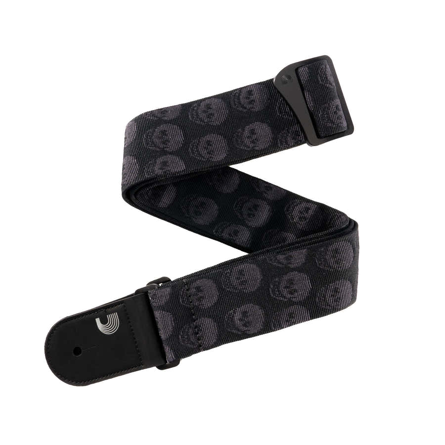 WOVEN GUITAR STRAP SKULLS BLACK TUBULAR
